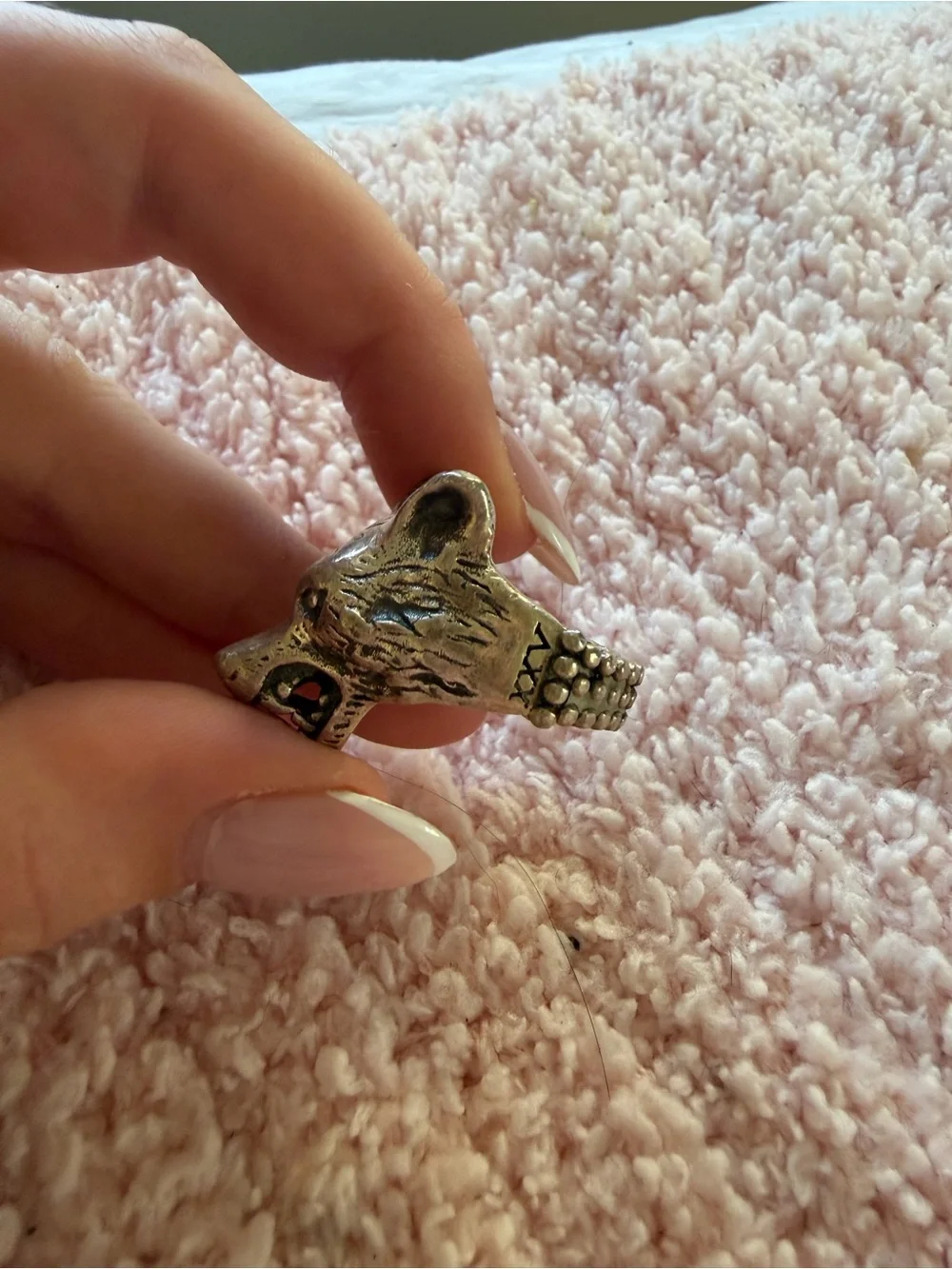 Gucci Silver Wolf Head Ring with Sun Motif